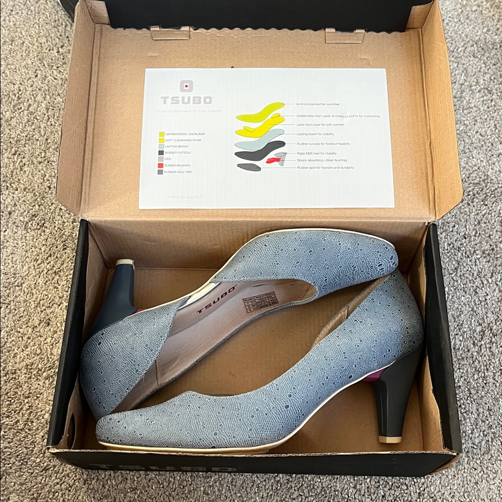 Pebble-textured light blue TSUBO pumps sz9.5 d’orsay skid proof made for comfort - Picture 10 of 10